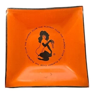 VINTAGE 1960's THE PLAYBOY CLUB ORANGE GLASS ASH TRAY KEY DISH - Picture 1 of 6