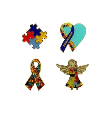 4 Piece Set Autism Awareness Heart Colorful Puzzle Pieces Lapel Hat Pins 4P003 - Image 1 of 4
