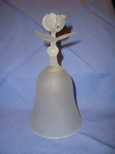 Balos 1980 Handmade Taiwan 6 inch tall Frosted Glass BELL w/Flower Shaped Handle - Picture 1 of 4
