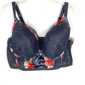 Torrid Curves Push Up BH Blumen Totenkopf Gr. 40DDD schwarz Longline sexy romantisch - Bild 1 von 14