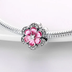 PANDACH 925 Sterling Silber Rosa Blume Charm für Armband DIY Charms Geschenk - Bild 1 von 5