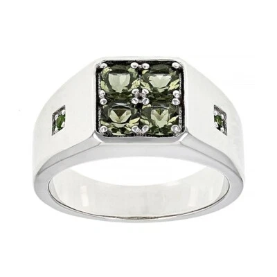 0.86Ct Round Cut Green Tourmaline 14K White Gold Plated Center Design Men's Ring - Image 1 of 4