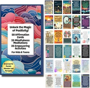 50 Positive Affirmation Cards for Kids and Teens 25 Meditation & 25 Empowering - Picture 1 of 7