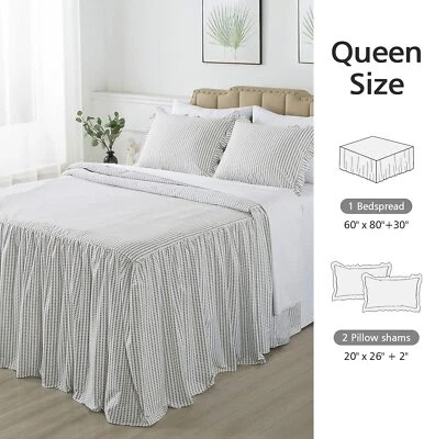 Colcha Falda 3 Piezas Volantes QUEEN 30" Caída Volantes Estilo Punto Gris NUEVO Foto 1 de 4