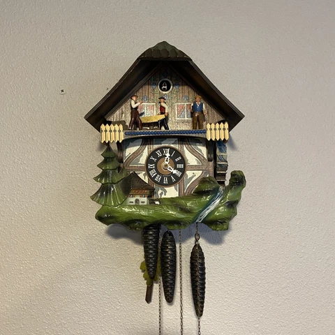 WORKING Vintage Sawmill Cuckoo Clock West Germany Black Forest missing logs READ Cover