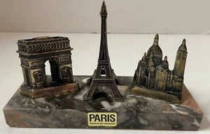 Bronze & Marble Paperweight Fabrication Francaise Eiffel Tower Arc de Triomphe - Picture 1 of 12