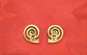 Pendientes artesanales modernistas con clip de remolino vintage firmados con placa de oro ALVA - Imagen 1 de 4