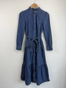 Boden Dress Size 8 Shirt Midi Tiered Denim Blue Ellen Prarie Indigo Long Sleeve - Picture 1 of 8