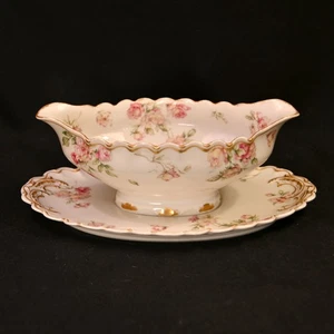 Haviland Gravy Boat Schleiger #39 Variant Pink Yellow Roses w/Gold 1887-1910 - Picture 1 of 22