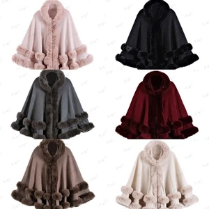 Women's Prom Genuine Rabbit Fur Knitted Cape Stole Wedding Shawl Wraps Winter - Picture 1 of 13