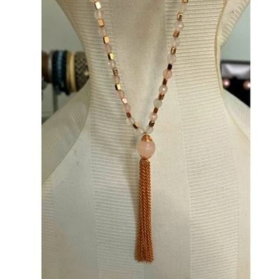 Vera Bradley Tassel Necklace With  Rose Quartz and Pink Beads - Image 1 of 4
