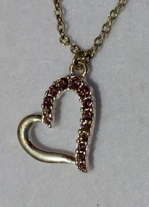 VTG -Necklace -Silver Tone Heart Pendant Purple Rhinestones - Chain 18 in - Picture 1 of 9