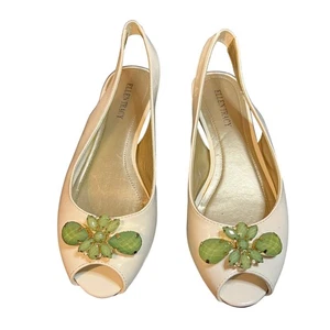 Ellen Tracy Embellished Peep Toe Slingback Flats - Size 8M - Green Jewel - Picture 1 of 6