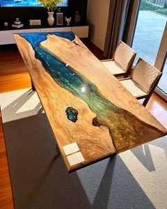 Handmade Ocean Epoxy River Table Live Edge Resin Wood Dining Tabletop Furniture - Picture 1 of 10