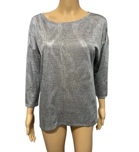 White House Black Market silberne 3/4 Drop Shoulder Ärmel kastige Bluse Größe S - Bild 1 von 8