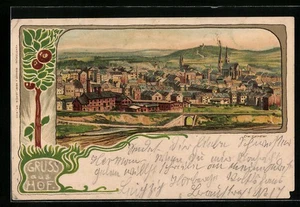 Lithographie Hof / Saale, Panoramablick auf die Stadt - Picture 1 of 2