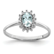 Silver Rhodium Aquamarine Diamond Ring QDX890