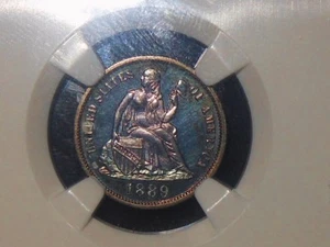 1889 10C Liberty Seated Dime NGC PF 63+ ~REAL NICE RAINBOW COLORS~ PROOF 63+ - Picture 1 of 15