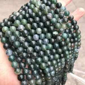 Cuentas sueltas redondas de ágata musgo natural genuino grado A de 4-12 mm para hacer joyas - Imagen 1 de 8