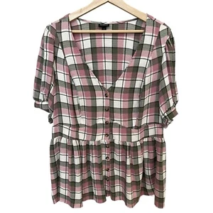 Torrid Damen Pullover Babydoll Bluse 2X Kurzarm kariert Bauernprärie - Bild 1 von 11