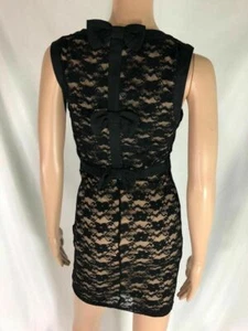 Forever 21 Women's Cocktail Dress Bodycon Black & Nude Lace Mini Bow Back S - Picture 1 of 10