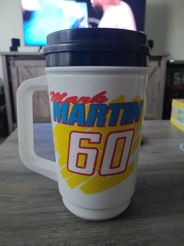 RARE NASCAR MUG Mark Martin 60 WINN DIXIE Travel Thermos Vintage USA Made Cover
