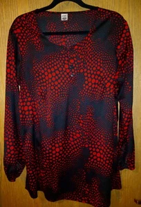 NEW ~ Jockey V-Neck, Tunic Blouse Top, Large, Black & Red, Polka Dot - Picture 1 of 7