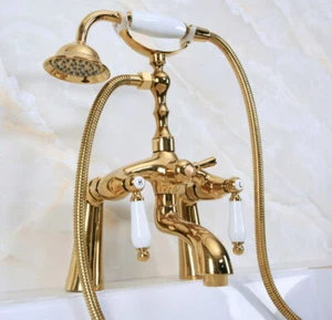 Golden Brass Bathroom Faucet Set Deck Mount Tub Handheld Shower Taps Kit Dna132 - Picture 1 of 6