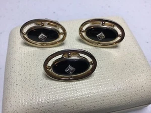 VINTAGE Clear Rhinestone Tone ANSON CuffLinks & Tie Pin - Picture 1 of 5