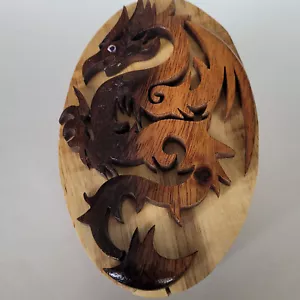 Dragon Secret Puzzle Jewelry Box 3D Wooden Trinket Stash Hand Carved Wood - Picture 1 of 21