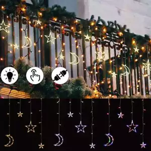 120 LED Star&Moon String Lights Curtain String Light USB Powered Christmas Decor - Picture 1 of 15