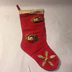 Vtg MCM 60`s Girl w Foil Hair Mica Glitter Star Hand Crafted Felt Xmas Stocking - Picture 1 of 5