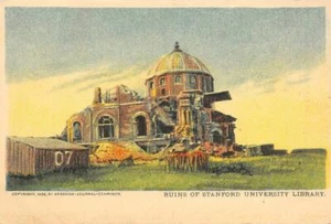Postal vintage de las ruinas de la biblioteca de la Universidad de Stanford, CA 1906 terremoto - Imagen 1 de 1
