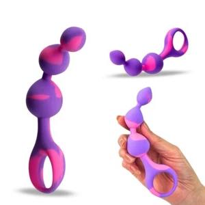 Pink & Purple Flexible Silicone Anal Beads Beginner Anal Training Sex Toys - Picture 1 of 10
