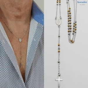 Collana rosario bicolore in acciaio inox per uomo e donna lungo 50 cm - Bild 1 von 10