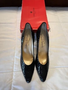 Vintage NIB Charles Jourdan Gorgeous ~Black Patent~ Leather pumps SZ 9.5AA - Picture 1 of 8