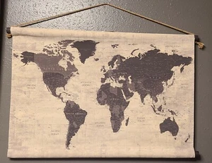 EUC 30" Canvas World Map Atlas Wall Hanging Designs Direct Fabric Decor Tapestry - Picture 1 of 17