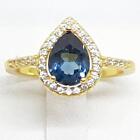 1.60Ctw London Blue Topaz & White Sapphire 14K Yellow Gold 925 Ring Size 7