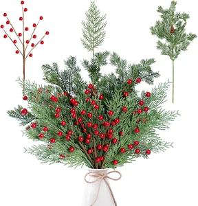 30 Pcs Artificial Pine Branches Fake Greenery Pine Picks with Pine Cones Artific - Picture 1 of 12