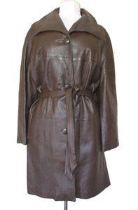 Vintage 1960s Coat Golet Originals Brown Leather Coat Large Women Belted - Picture 1 of 9