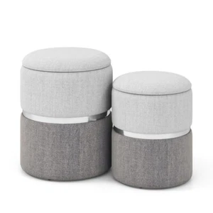 2 Set Velvet/Linen Fabric Storage Seat Footstool Ottoman Bench Chest Living Room - Picture 1 of 8
