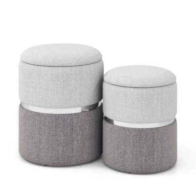 2 Set Velvet/Linen Fabric Storage Seat Footstool Ottoman Bench Chest Living Room - Image 1 of 4