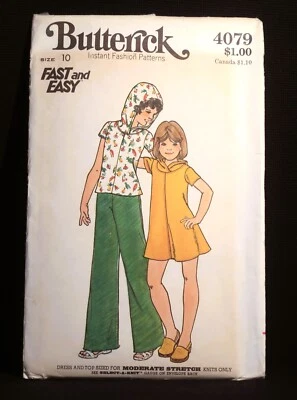 Butterick 4079 Girls Dress, Top, Pants Vintage 1970 Pattern Girls size 10 Uncut - Image 1 of 2