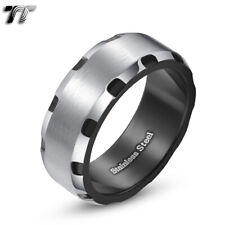 TT Stainless Steel Black Edge Faceted Wedding Band Ring (R188D)