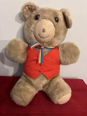 Chaleco retro de colección oso de peluche MCM arco rojo por Susan hecho a mano espeluznante Foto 1 de 4