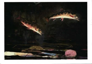 Vintage Postcard, Winslow Homer, Leaping Trout, Museum Fine Arts, Painting, used - Picture 1 of 2