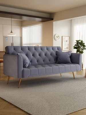 71-inch convertible love seat sofa,American vintage grey velvet material,suita - Image 1 of 4
