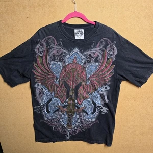Last Hold Men's Graphic T-shirt Rhinestone XL Y2K Mma Affliction Style Wings - Imagen 1 de 7