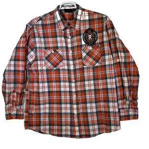 Red Ape Shirt Mens XL Plaid Button Up Long Sleeve Pockets Patch - Picture 1 of 12