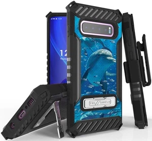 Rugged Case + Belt Clip Combo for Samsung Galaxy S10 - Playful Dolphins - Picture 1 of 7